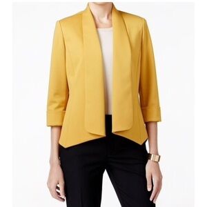 Kasper Women's mustard Yellow Open-Front Blazer Jacket 3/4 cuffed sleeves sz 18W